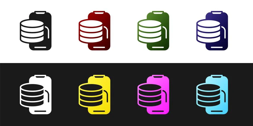 Set Cloud technology data transfer and storage icon isolated on black and white Illustrazione stock