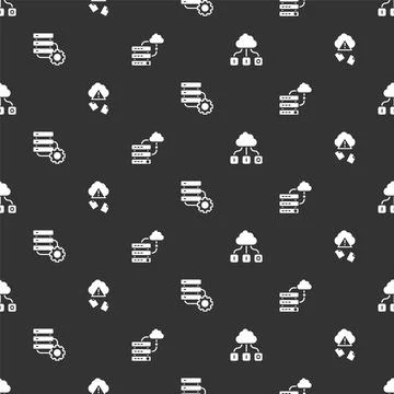 Set Cloud technology data transfer, hacking, Server and gear and Network cloud Stock Illustration