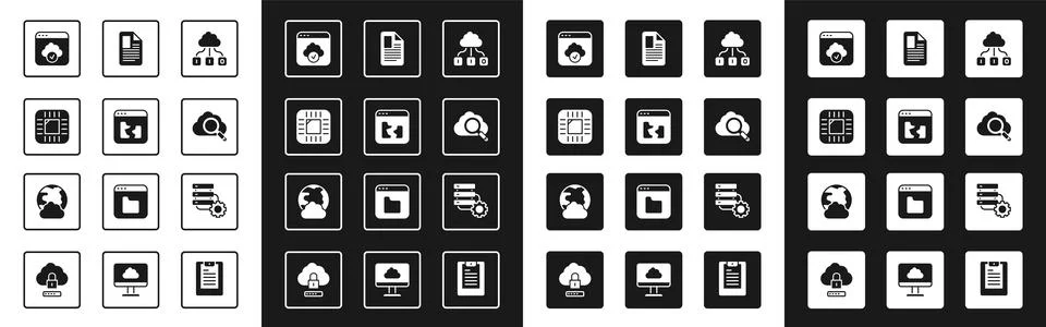 Set Cloud technology data transfer, Broken file, Processor with CPU, Search 库存插图