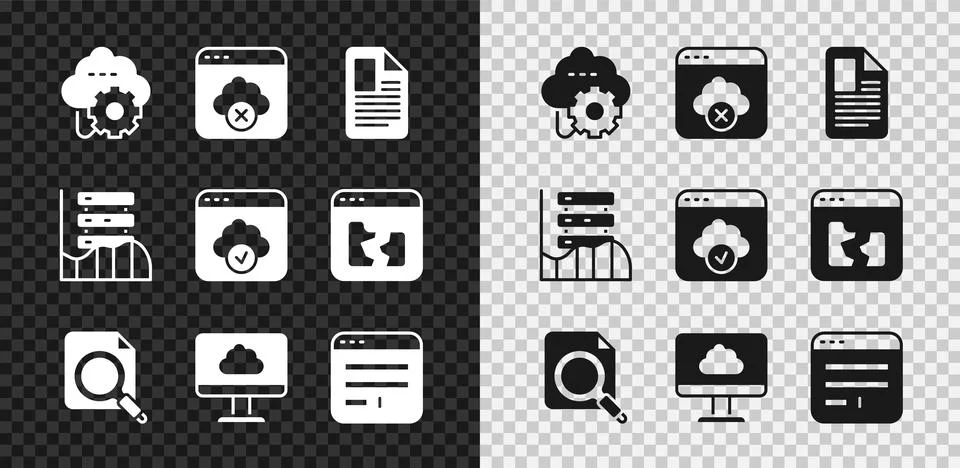 Set Cloud technology data transfer, Failed access cloud storage, File documen 스톡 일러스트