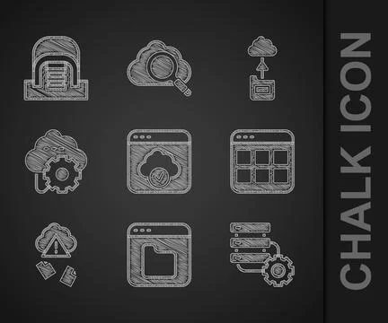 Set Cloud technology data transfer, Browser files, Server and gear, hacking,  Illustrazione stock