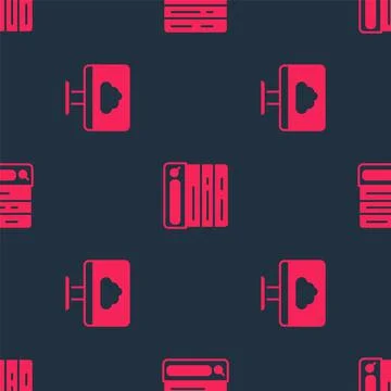 Set Cloud technology data transfer and Search engine on seamless pattern. Vec Stock Illustration