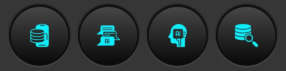 Set Cloud technology data transfer, Chat bot, Humanoid robot and Server icon. Illustrazione stock