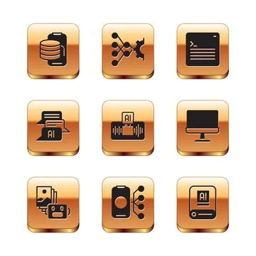 Set Cloud technology data transfer, Artificial intelligence robot, Neural net Stock Illustration