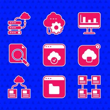 Set Cloud technology data transfer, Browser files, Hierarchy organogram chart Stock Illustration