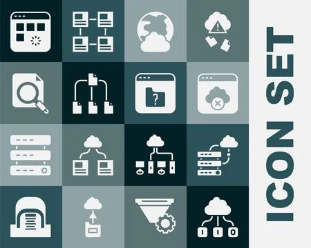 Set Cloud technology data transfer, Network cloud connection, Failed access s Illustrazione stock