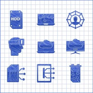 Set Cloud technology data transfer and storage, Tablet, Video graphic card 스톡 일러스트