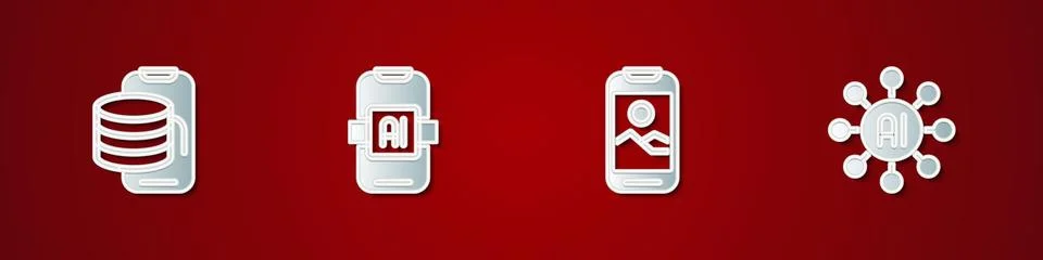 Set Cloud technology data transfer, Artificial intelligence AI, Mobile phone and Illustrazione stock