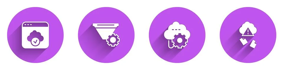 Set Cloud technology data transfer, Filter setting, and hacking icon with long 스톡 일러스트