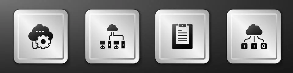 Set Cloud technology data transfer, Computer network, Server, Data report and Stockillustratie