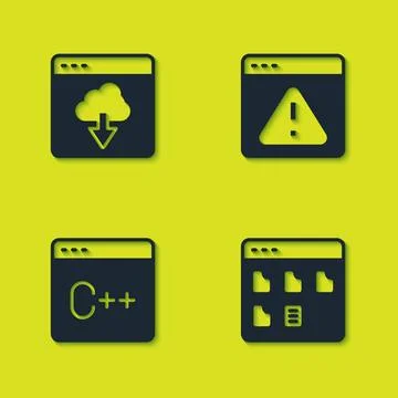 Set Cloud technology data transfer, Browser files, Software and with exclamation Stock Illustration