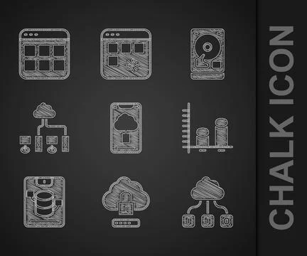 Set Cloud technology data transfer, computing lock, Data analysis, Server, Data Illustrazione stock
