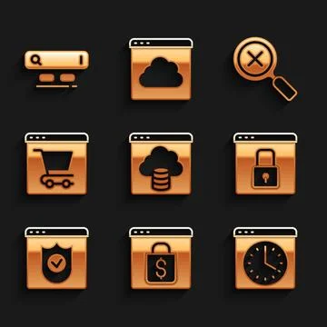 Set Cloud technology data transfer, Online shopping on screen, Browser window Illustrazione stock