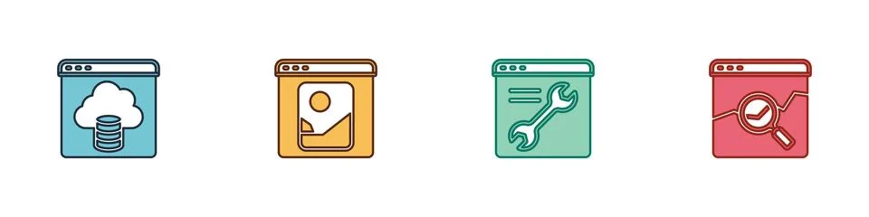 Set Cloud technology data transfer, Photo retouching, Browser setting and Stock Illustration