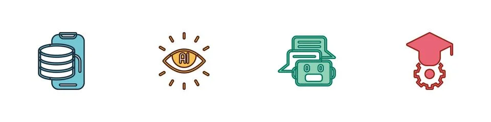 Set Cloud technology data transfer, Artificial intelligence AI, Chat bot and Illustrazione stock