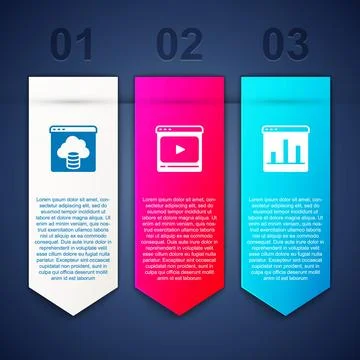 Set Cloud technology data transfer, Online play video and Graph chart infog.. Stock Illustration