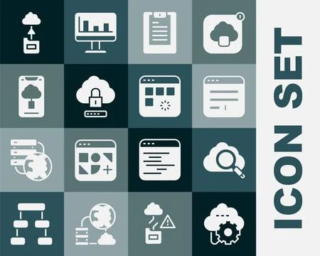 Set Cloud technology data transfer, Search cloud computing, Browser window,.. 库存插图