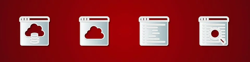Set Cloud technology data transfer, Browser window and Search engine icon. .. Stock Illustration