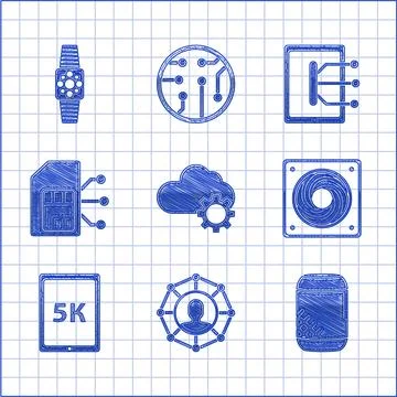 Set Cloud technology data transfer and storage, Project team base, Voice as.. Illustrazione stock