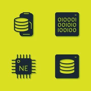 Set Cloud technology data transfer, Server, Data, Processor CPU and Binary .. Illustrazione stock