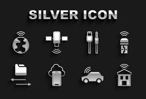 Set Cloud technology data Usb wireless adapter Smart home with wi-fi car syst Ilustración de archivo