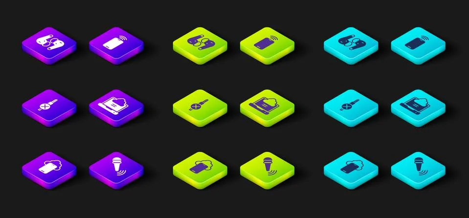 Set Cloud technology data, Wireless microphone, No audio jack, Network cloud Stock Illustration