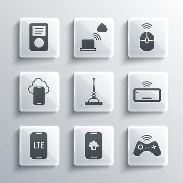 Set Cloud technology data, Wireless gamepad, Computer keyboard, Antenna, LTE  Stock Illustration