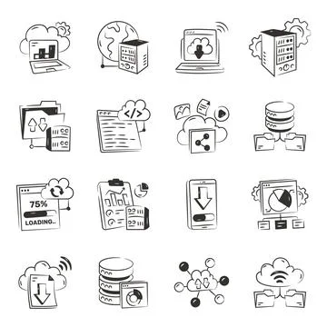 Set of Cloud Technology Glyph Icons Stock Illustration