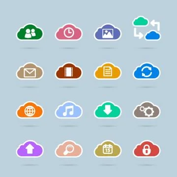 Set of cloud technology icons, contrast color Stockillustratie
