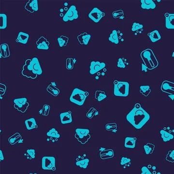 Set Cloud, Thermometer, Hail cloud and Weather forecast app on seamless pattern Stock Illustration