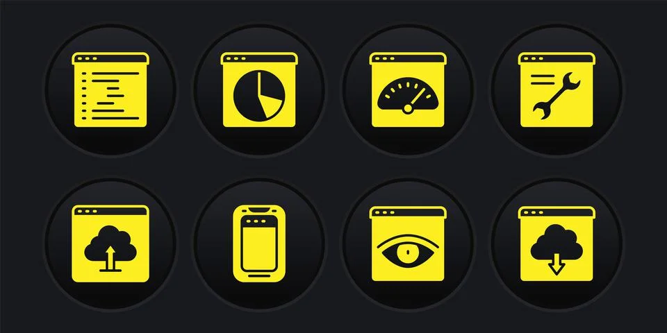 Set Cloud upload, Browser setting, Mobile phone, incognito window, Digital speed Stock Illustration