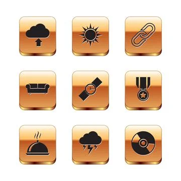 Set Cloud upload, Covered with tray of food, Storm, Wrist watch, Sofa and Chain Stock Illustration