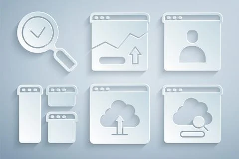 Set Cloud upload, Create account screen, Browser window, technology data tr.. 스톡 일러스트