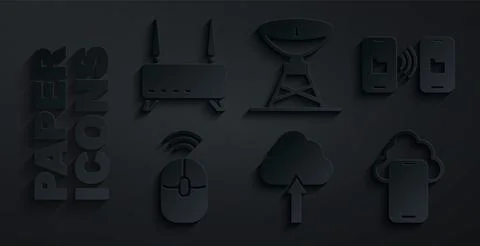 Set Cloud upload, Data transfer and storage, Wireless computer mouse, techn.. イラスト素材