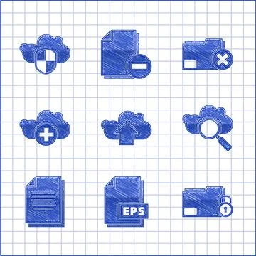 Set Cloud upload, EPS file document, Folder and lock, Search cloud computing Illustrazione stock