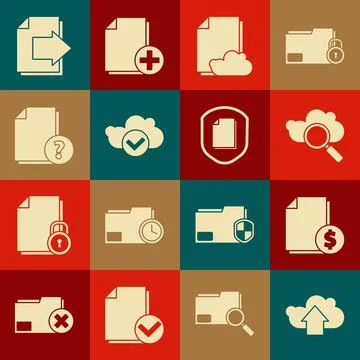 Set Cloud upload, Finance document, Search cloud computing, storage text, with Stock Illustration