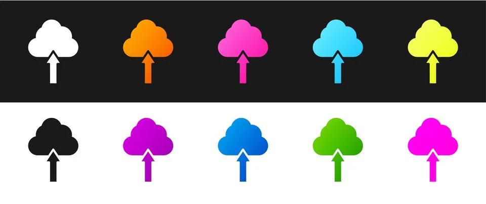 Set Cloud upload icon isolated on black and white background. Vector イラスト素材