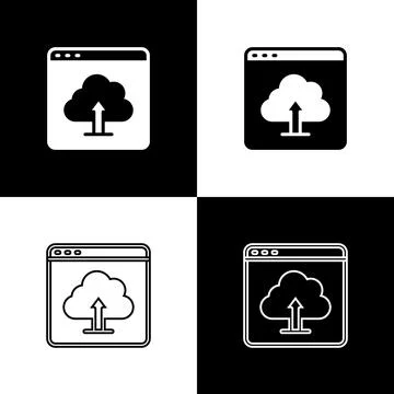 Set Cloud upload icon isolated on black and white background. Vector 스톡 일러스트