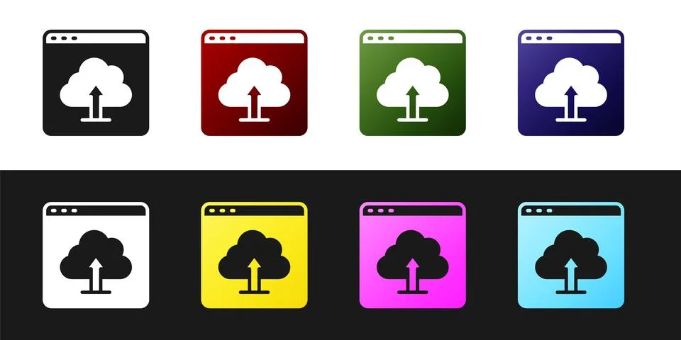 Set Cloud upload icon isolated on black and white background. Vector 스톡 일러스트