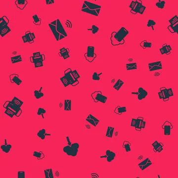 Set Cloud upload, Mail and e-mail, Smart printer system and technology data on 스톡 일러스트