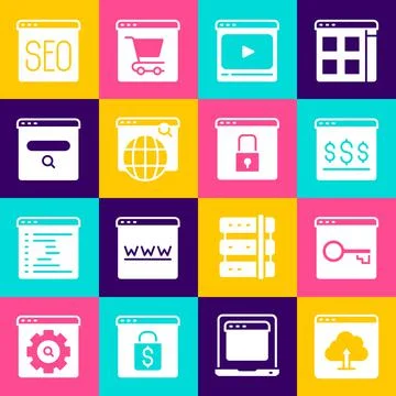 Set Cloud upload, Secure your site with HTTPS, SSL, Online shopping on screen Illustration