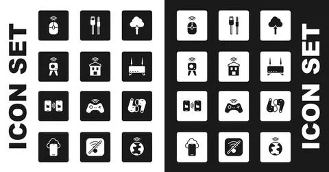 Set Cloud upload, Smart home with wi-fi, Web camera, Wireless computer mouse 스톡 일러스트