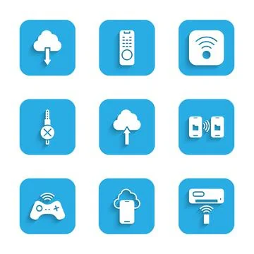 Set Cloud upload, technology data, Air conditioner, Data transfer and storage Illustrazione stock