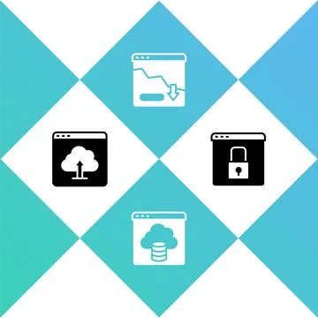 Set Cloud upload, technology data transfer, Financial growth decrease and Secure Stock Illustration