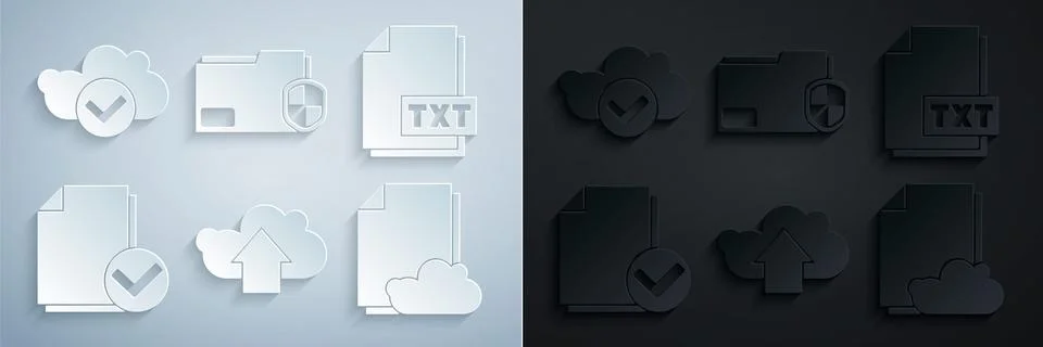 Set Cloud upload, TXT file document, Document and check mark, storage text イラスト素材