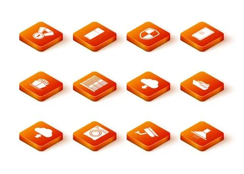 Set Cloud upload, Washer, Ship, Server, Data, Web Hosting, Security camera .. Stock Illustration