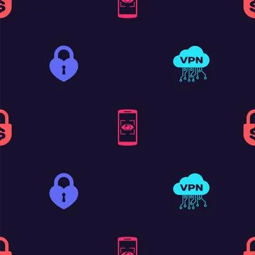 Set Cloud VPN interface, Castle the shape of heart, Mobile and eye scan and Stock Illustration