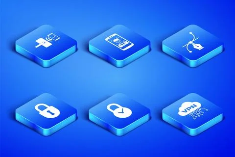 Set Cloud VPN interface, Digital door lock with wireless, Padlock clock, Lock Stock Illustration