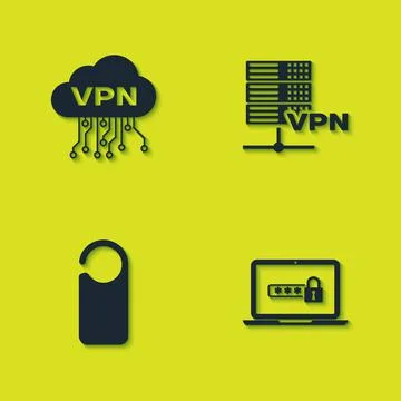 Set Cloud VPN interface, Laptop with password, Please do not disturb and Server Stock Illustration