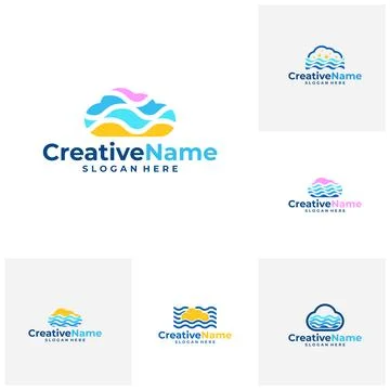 Set of Cloud water logo design vector template, Creative cloud water logo c.. Stock Illustration